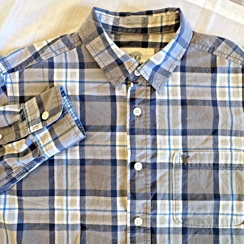Roebuck & Co Button Down Shirt‎ Mens Large Grey Blue Plaid Long Sleeve Cotton
